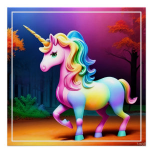 Poster Cheval Unicorn aux couleurs arc-en-ciel