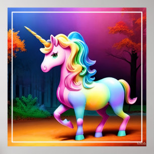 Poster Cheval Unicorn aux couleurs arc-en-ciel