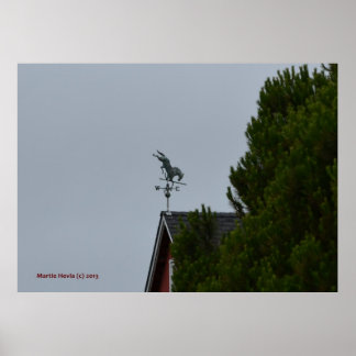 Poster Cheval Weathervane sur une grange rouge