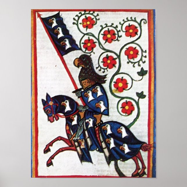 Poster CHEVALIER BLEU SUR HORSEBACK Miniature médiévale (Devant)