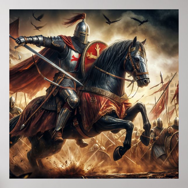 Poster Chevalier de croisade majestueux aux tons rouges e (Devant)