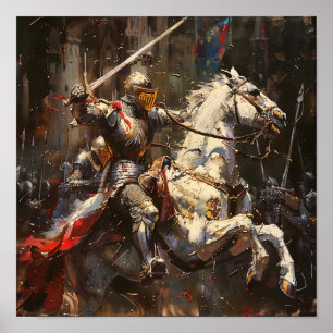 Poster Chevalier en armure sur un cheval