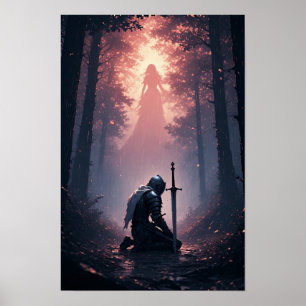 Poster Chevalier Épique dans une Forêt de Dark Fantasy