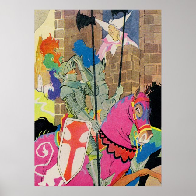 Poster chevalier médiéval à cheval (Devant)