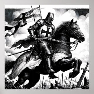 Poster Chevalier médiéval majestueux monochrome