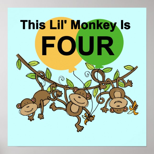 Poster Chevaliers et cadeaux de 4e anniversaire des singe (Devant)