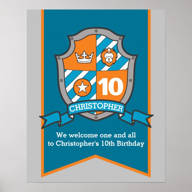 Poster Chevaliers garçons 10e anniversaire heraldry crête (Devant)