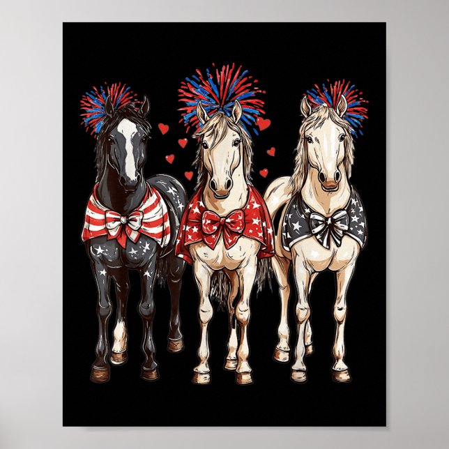 Poster Chevaux 4 juillet Cheval patriotique Drapeau améri (Devant)