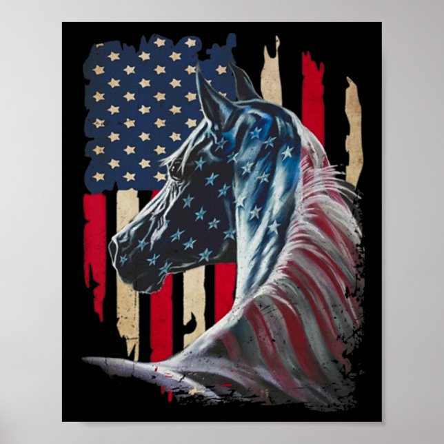 Poster Chevaux Amérique Drapeau 4 juillet Jour de l'Indép (Devant)
