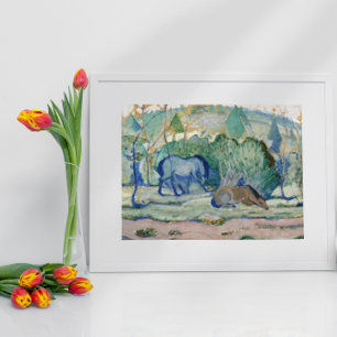 Poster Chevaux au pâturage par Franz Marc, art fin vintag