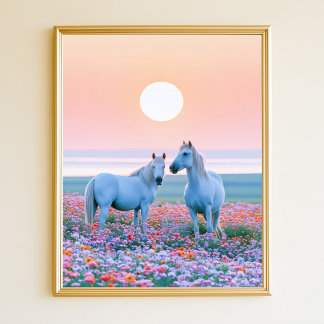 Poster Chevaux Coucher de soleil pastel