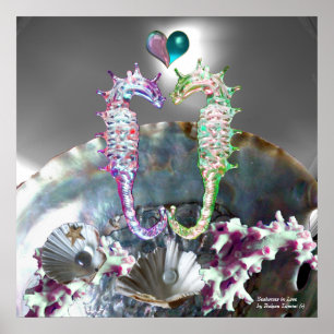 POSTER CHEVAUX DE MER EN AMOUR, MÈRE BLANCHE ROSE PEARL