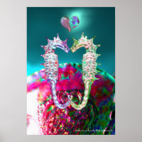 CHEVAUX DE MER EN AMOUR, ROSE TURQUOISE BLEU MÈRE 