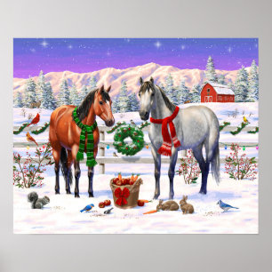 Poster Chevaux de Noël en neige