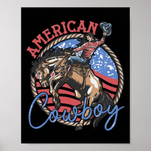 Poster Chevaux de selle Rétro Western 4 juillet Patriotiq