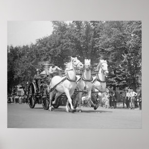 Poster Chevaux du service d'incendie, 1925. Photo vintage