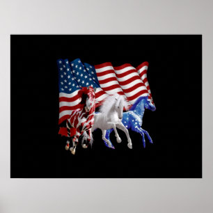 Poster Chevaux États-Unis Drapeau américain Cheval