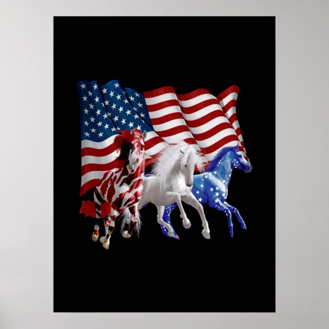 Poster Chevaux États-Unis Drapeau américain Cheval (Devant)
