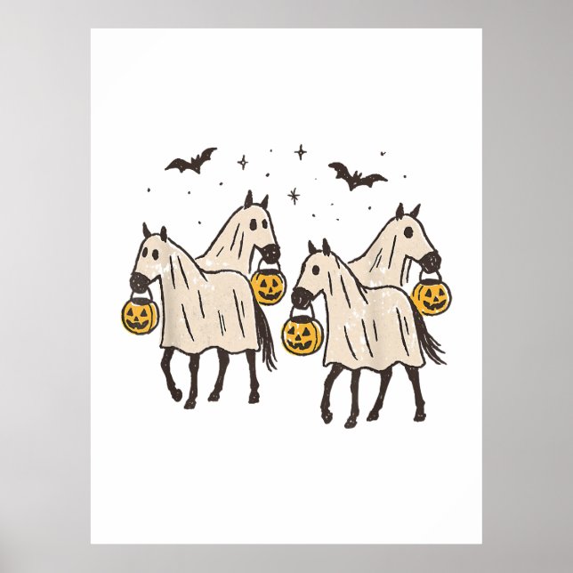 Poster Chevaux fantômes mignons Halloween Trick ou Treat (Devant)