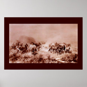 Poster CHEVAUX GRILLAGE Antique Brown, Sepia