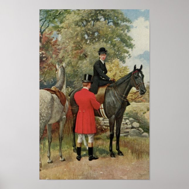 Poster Chevaux homme vintage femme Equestre (Devant)