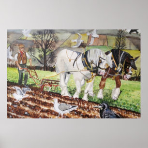 Poster Chevaux Lourds Labourant en Mars
