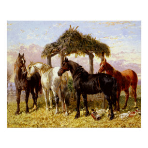 Poster Chevaux par une rivière vers les années 1800