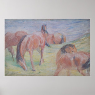 Poster Chevaux pâturage peinture paysage