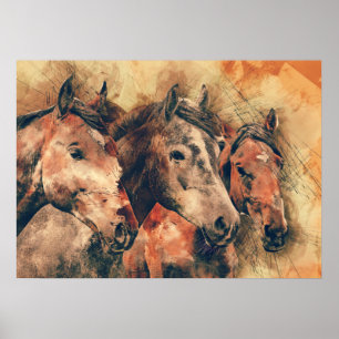 Poster Chevaux Peinture d'aquarelle artistique