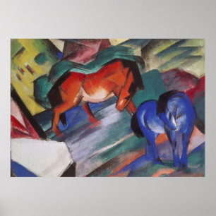 Poster Chevaux rouge et bleu