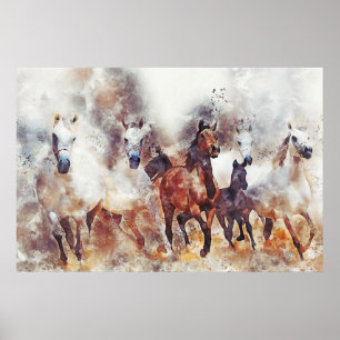 Poster Chevaux sauvages Aquarelle de l'Ouest