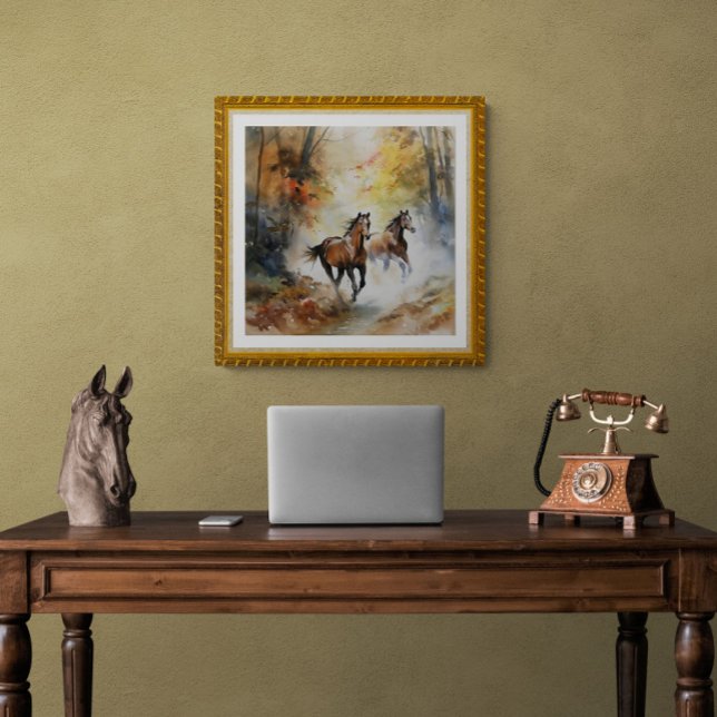 Poster Chevaux sauvages Couleur d'eau de la forêt (Créateur téléchargé)