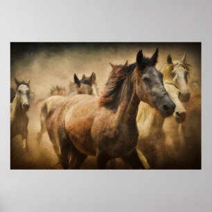 Poster Chevaux sauvages peinture numérique