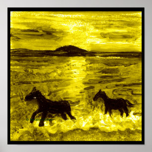 Poster Chevaux sur une équine de mer d'or
