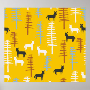 Poster Chevaux Tribaux : Forêt Rétro Sans Mer