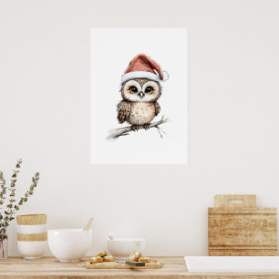 Poster Chevêche adorable à Santa Hat - Illustration de va