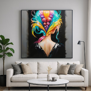 Poster Cheveux arc-en-ciel - Style de portrait rétrograde