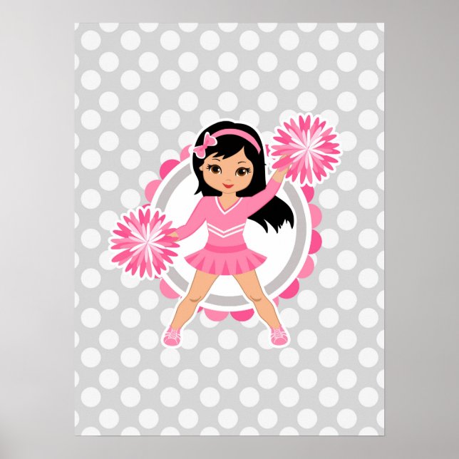 Poster Cheveux noirs Pom-pom girl roses - Cute Cheveux (Devant)