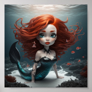Poster cheveux rouges mermaid