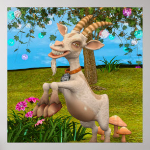 Poster Chèvre de dessin animé drôle Art d'animal de jardi