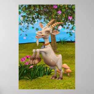 Poster Chèvre de dessin animé drôle Art d'animal de jardi