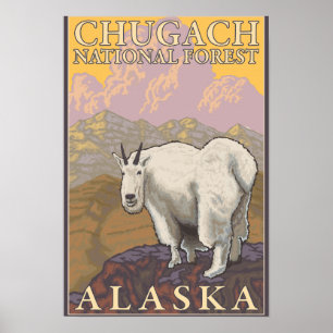 Poster Chèvre de montagne - Forêt nationale de Chugach,