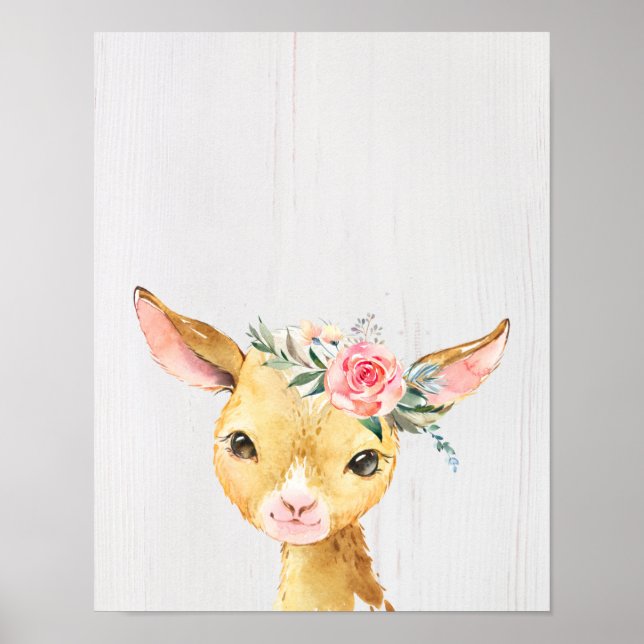 Poster Chevreau Floral Aquarelle Bébé (Devant)
