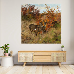 Poster Chevreuil avec feuilles d'automne, faune vintage