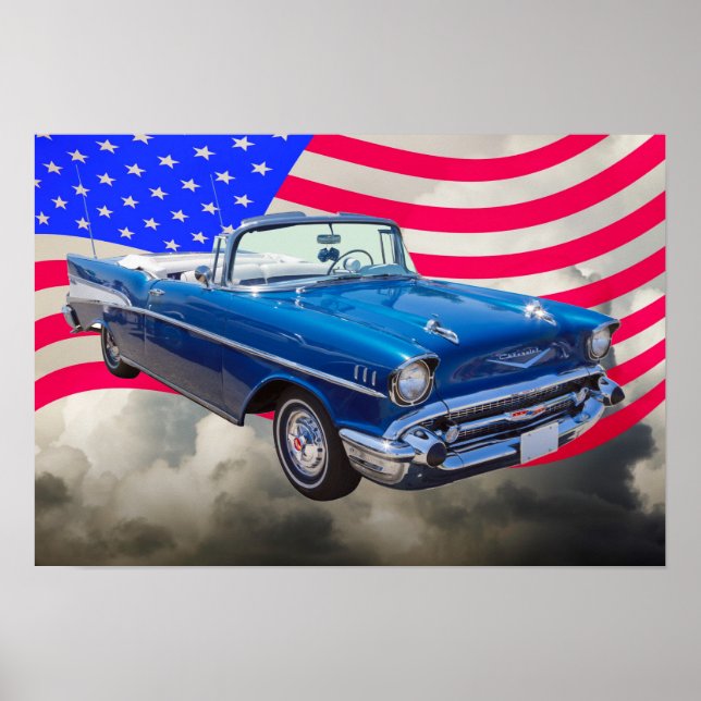 Poster Chevrolet Bel Air 1957 avec drapeau américain (Devant)