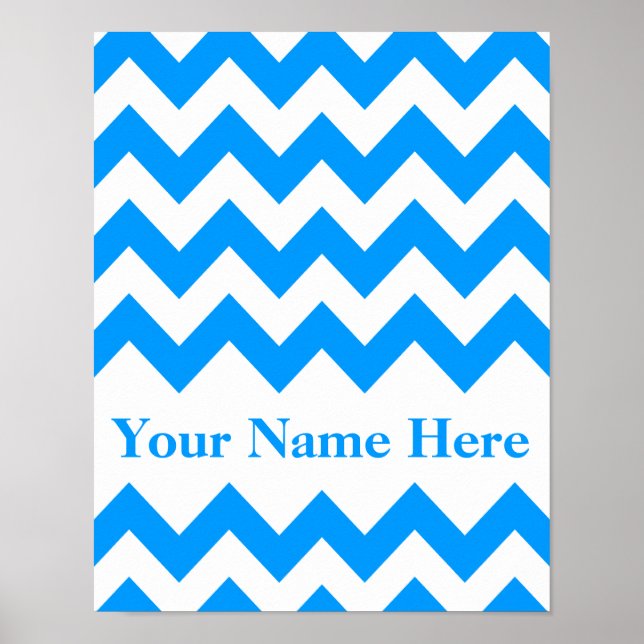 Poster Chevron bleu clair avec monogramme (Devant)