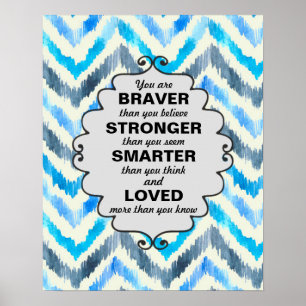 Poster Chevron bleu et blanc Mots d'encouragement
