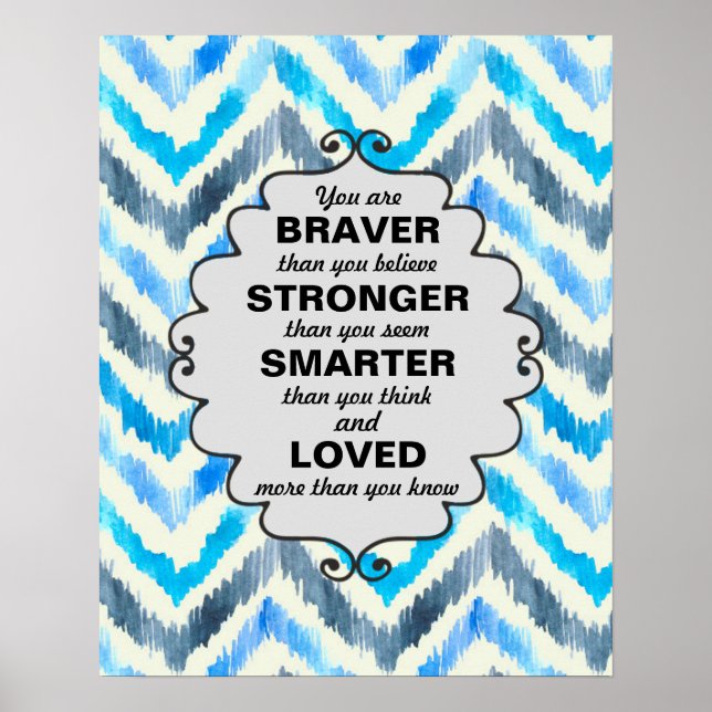 Poster Chevron bleu et blanc Mots d'encouragement (Devant)