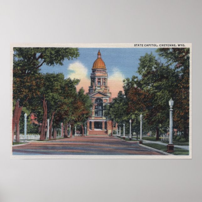 Poster Cheyenne, WY - Vue du Capitole de l'Etat et de Dri (Devant)