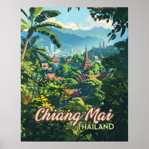 Poster Chiang Mai Thaïlande Asie Temples Monts Vintages